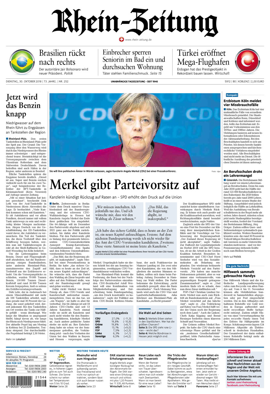 Rhein-Zeitung Koblenz & Region vom Dienstag, 30.10.2018