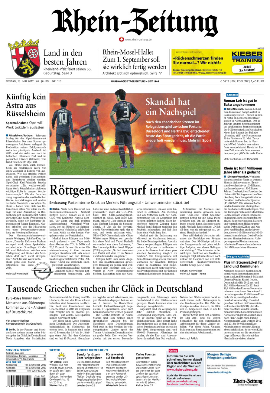 Rhein-Zeitung Koblenz & Region vom Freitag, 18.05.2012