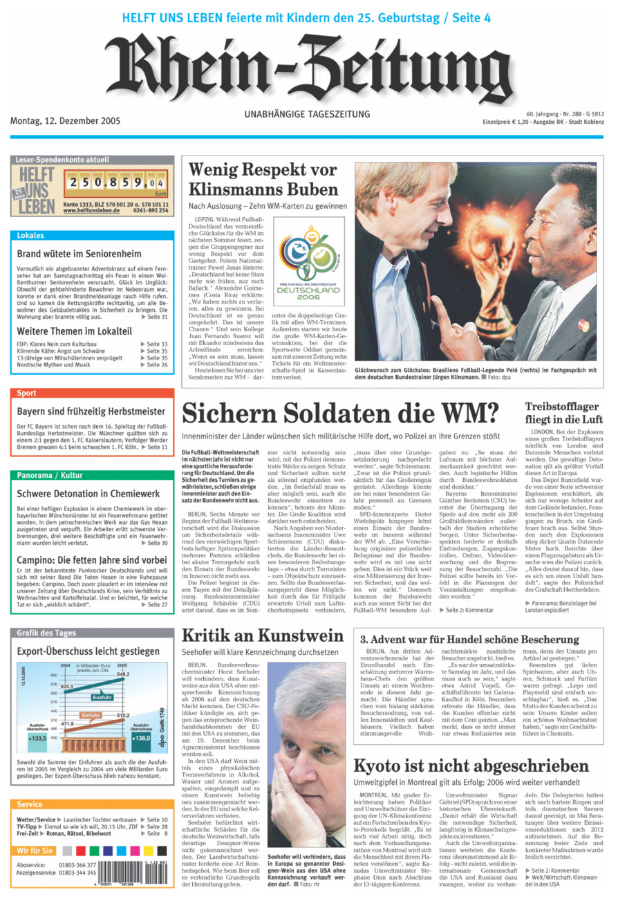 Rhein-Zeitung Koblenz & Region vom Montag, 12.12.2005