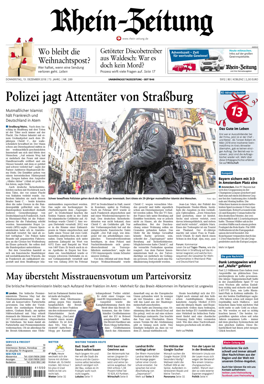 Rhein-Zeitung Koblenz & Region vom Donnerstag, 13.12.2018