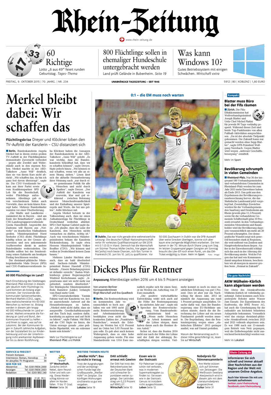Rhein-Zeitung Koblenz & Region vom Freitag, 09.10.2015