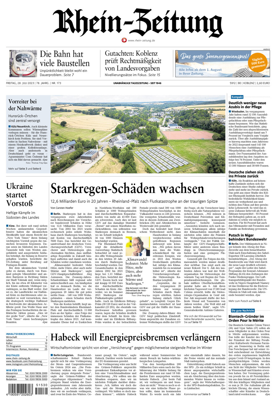 Rhein-Zeitung Koblenz & Region vom Freitag, 28.07.2023