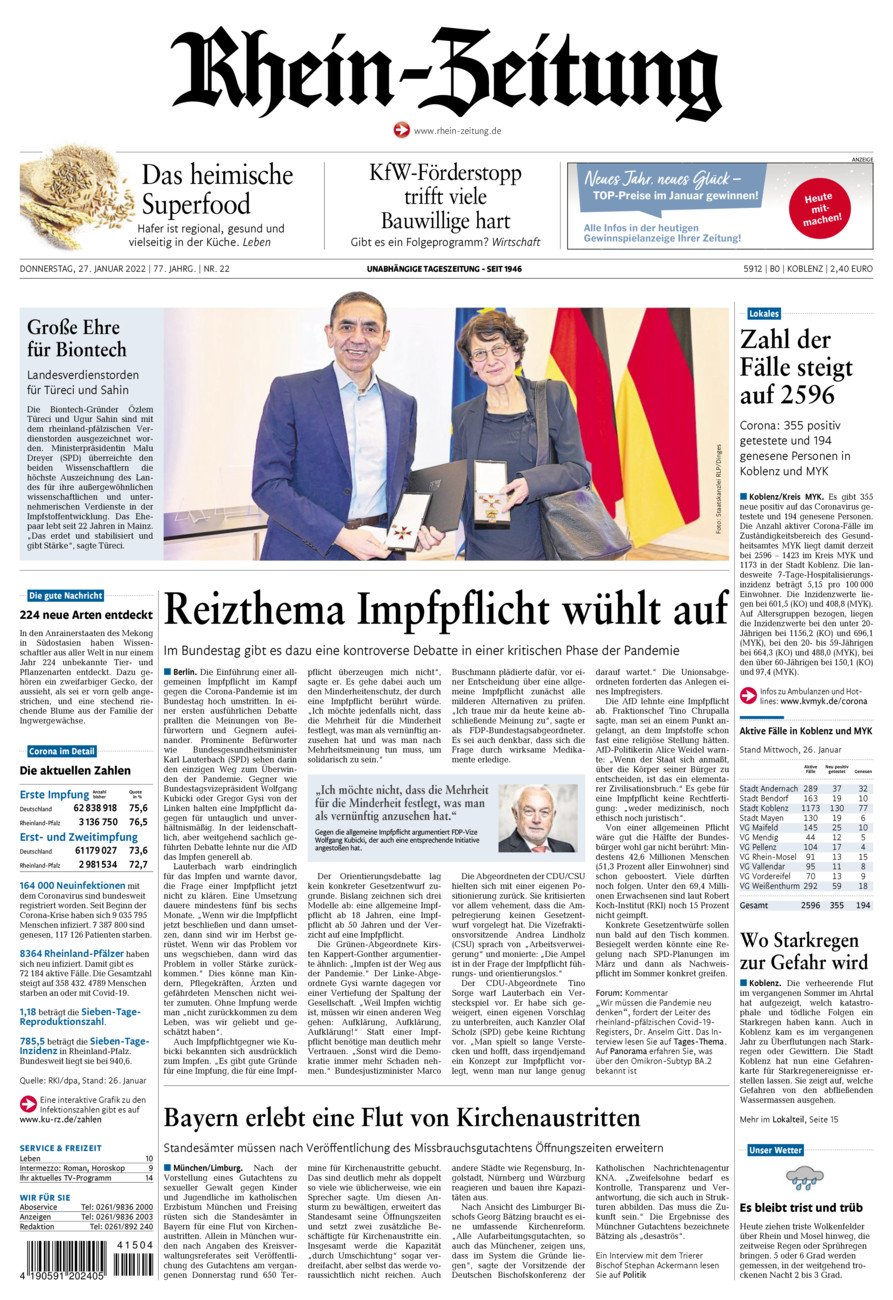 Rhein-Zeitung Koblenz & Region vom Donnerstag, 27.01.2022