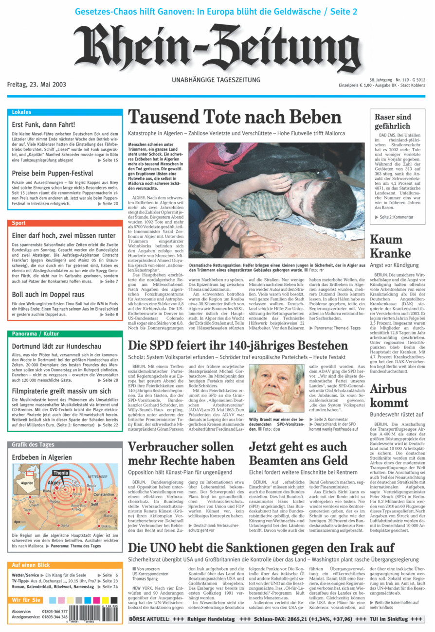 Rhein-Zeitung Koblenz & Region vom Freitag, 23.05.2003