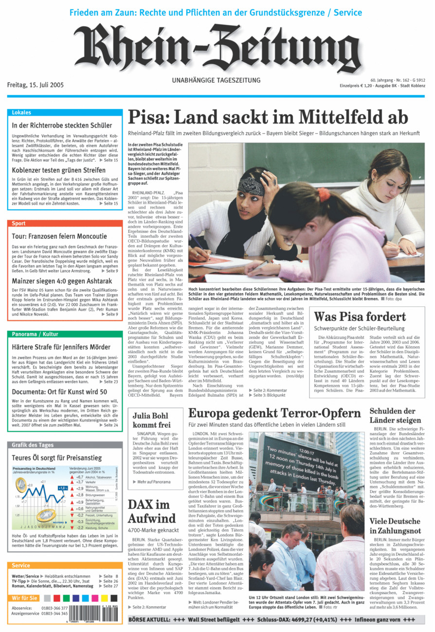 Rhein-Zeitung Koblenz & Region vom Freitag, 15.07.2005