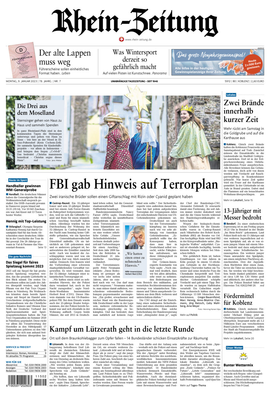 Rhein-Zeitung Koblenz & Region vom Montag, 09.01.2023