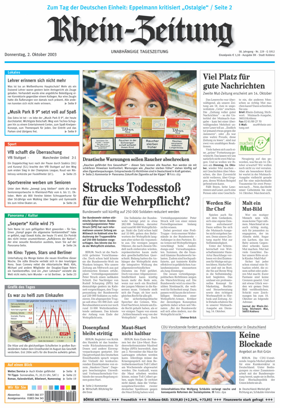 Rhein-Zeitung Koblenz & Region vom Donnerstag, 02.10.2003