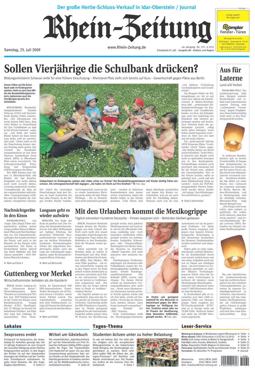 Rhein-Zeitung Koblenz & Region vom Samstag, 25.07.2009