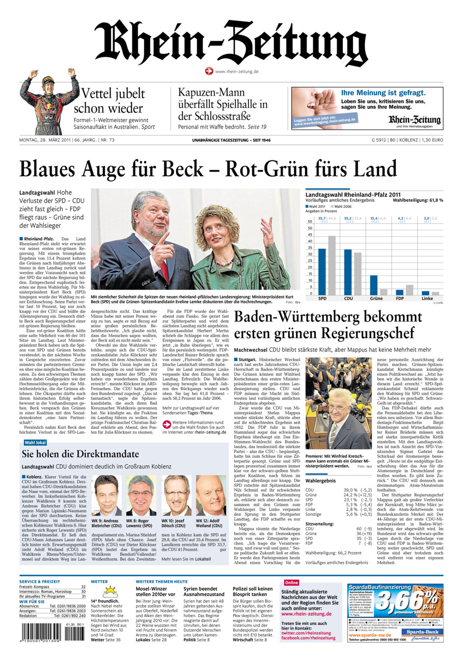 Rhein-Zeitung Koblenz & Region vom Montag, 28.03.2011