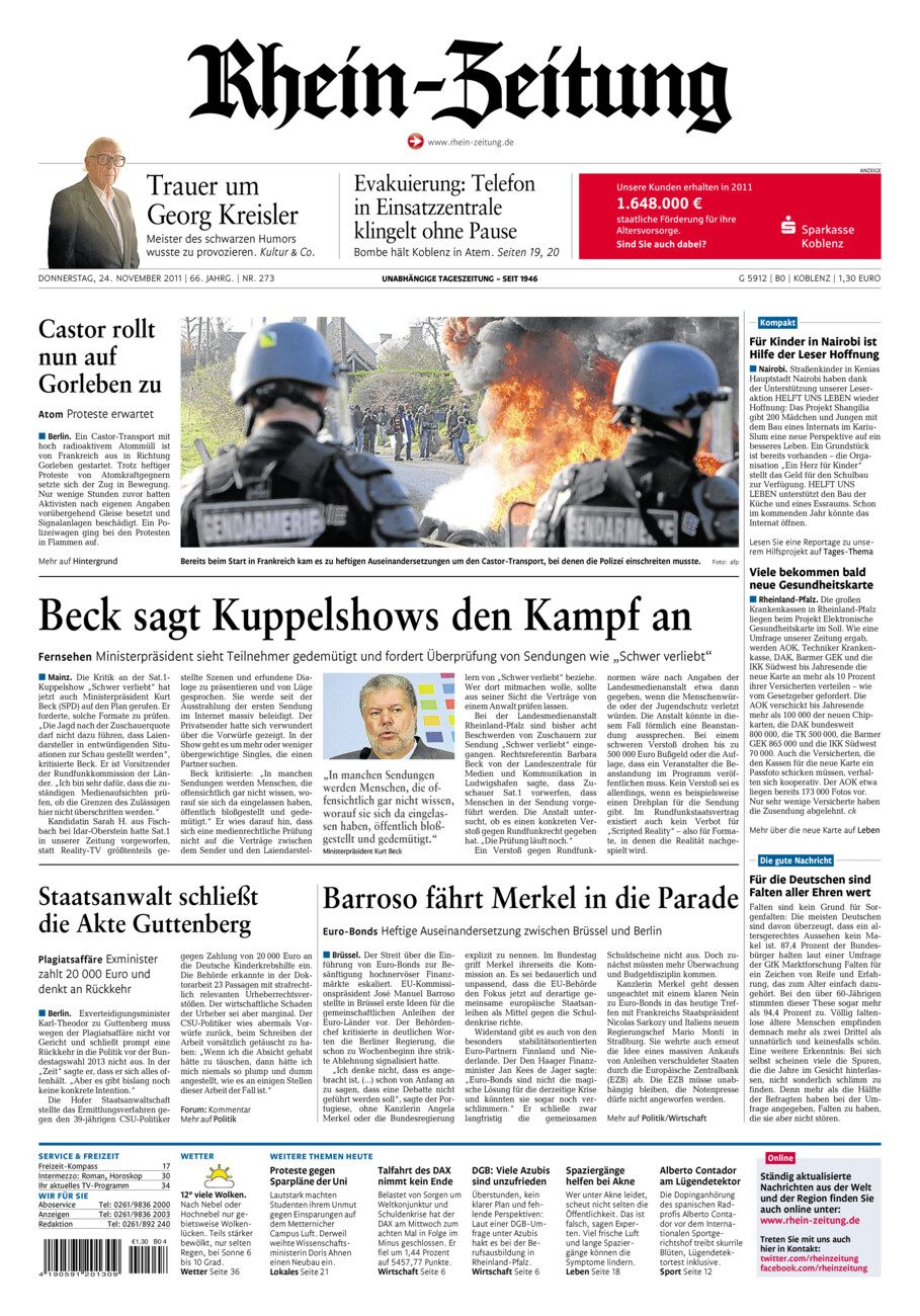 Rhein-Zeitung Koblenz & Region vom Donnerstag, 24.11.2011