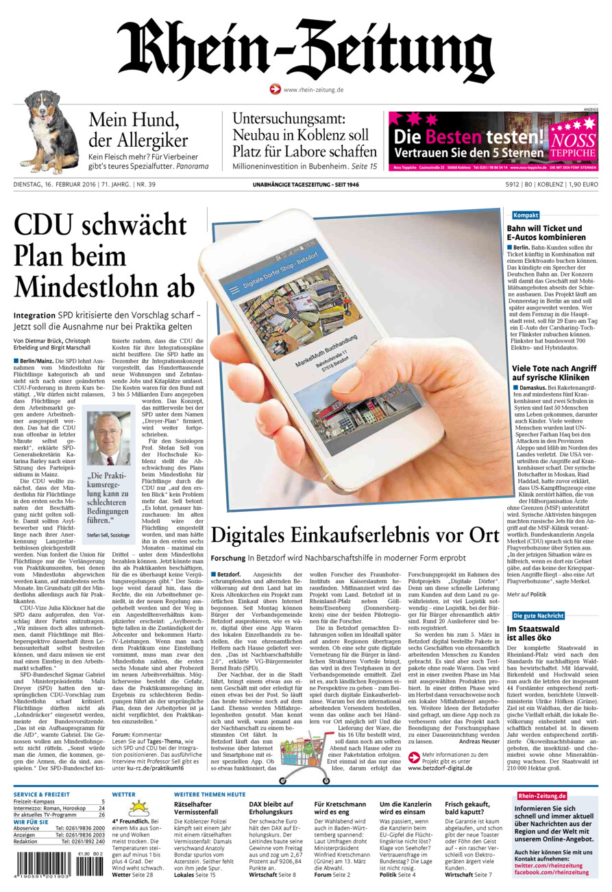 Rhein-Zeitung Koblenz & Region vom Dienstag, 16.02.2016