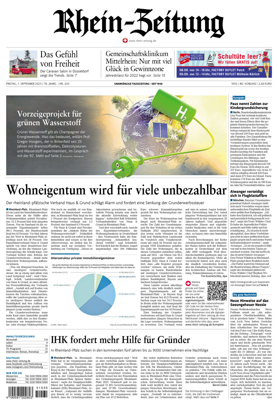 Rhein-Zeitung Koblenz & Region vom Freitag, 01.09.2023