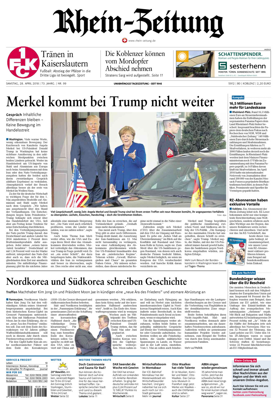Rhein-Zeitung Koblenz & Region vom Samstag, 28.04.2018