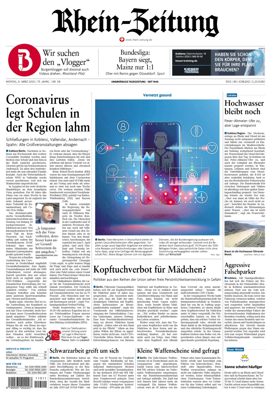 Rhein-Zeitung Koblenz & Region vom Montag, 09.03.2020