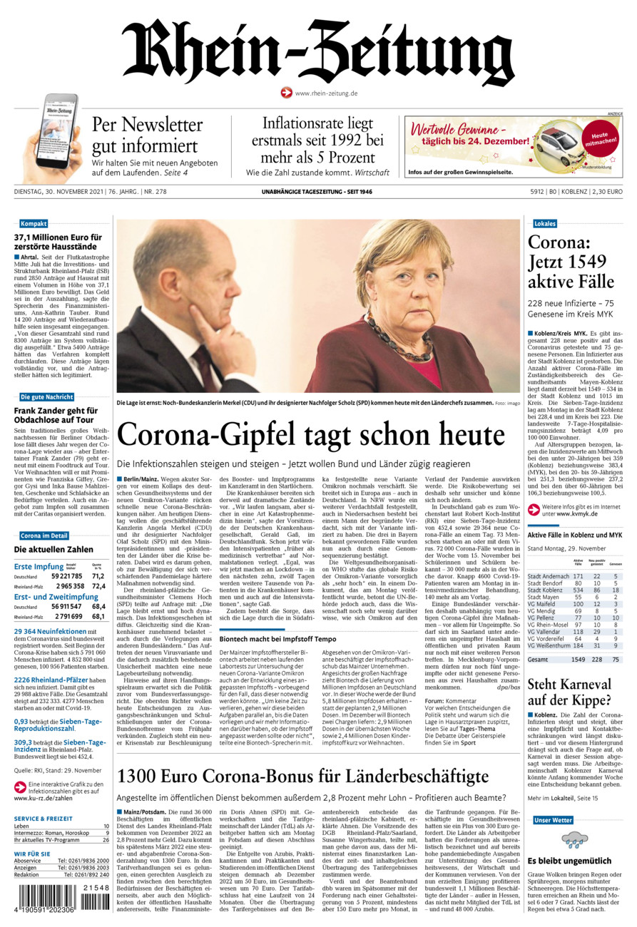 Rhein-Zeitung Koblenz & Region vom Dienstag, 30.11.2021