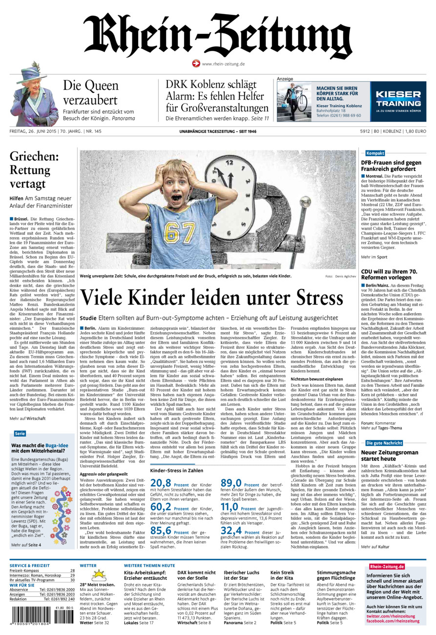 Rhein-Zeitung Koblenz & Region vom Freitag, 26.06.2015