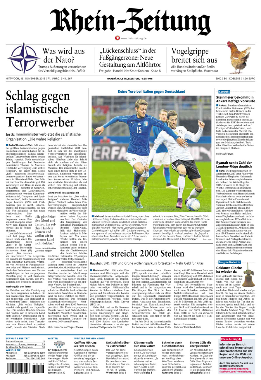 Rhein-Zeitung Koblenz & Region vom Mittwoch, 16.11.2016