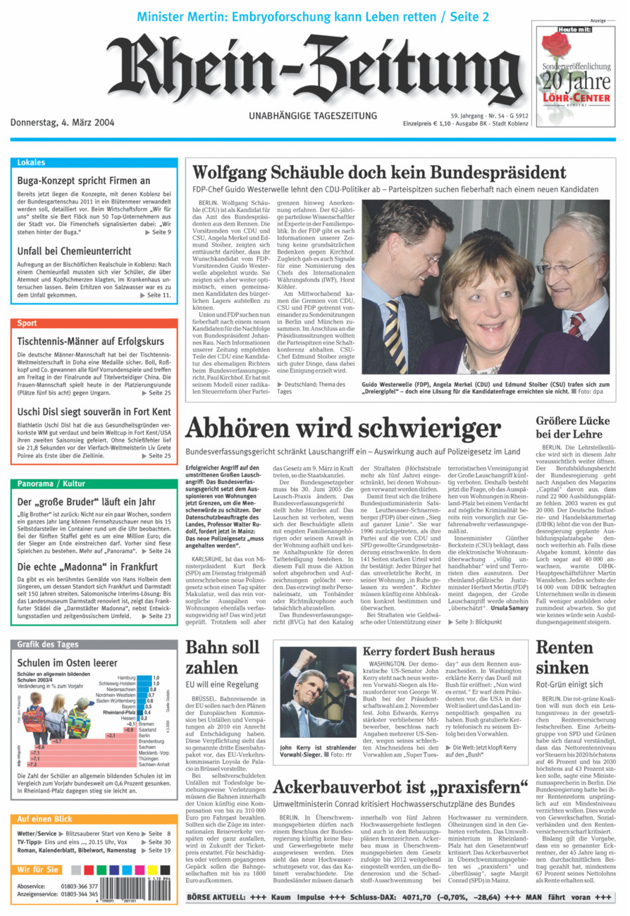 Rhein-Zeitung Koblenz & Region vom Donnerstag, 04.03.2004