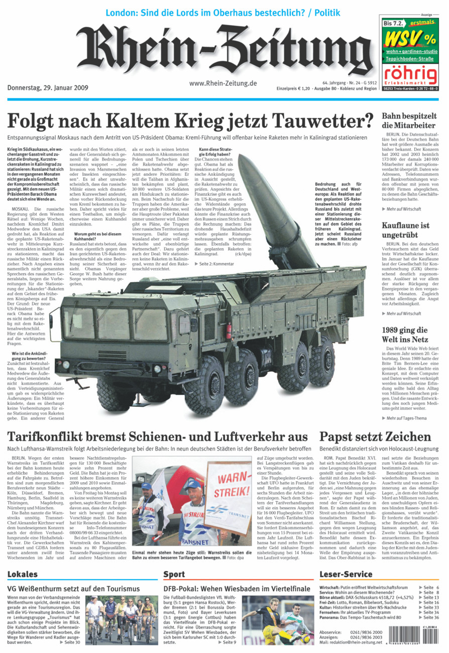 Rhein-Zeitung Koblenz & Region vom Donnerstag, 29.01.2009