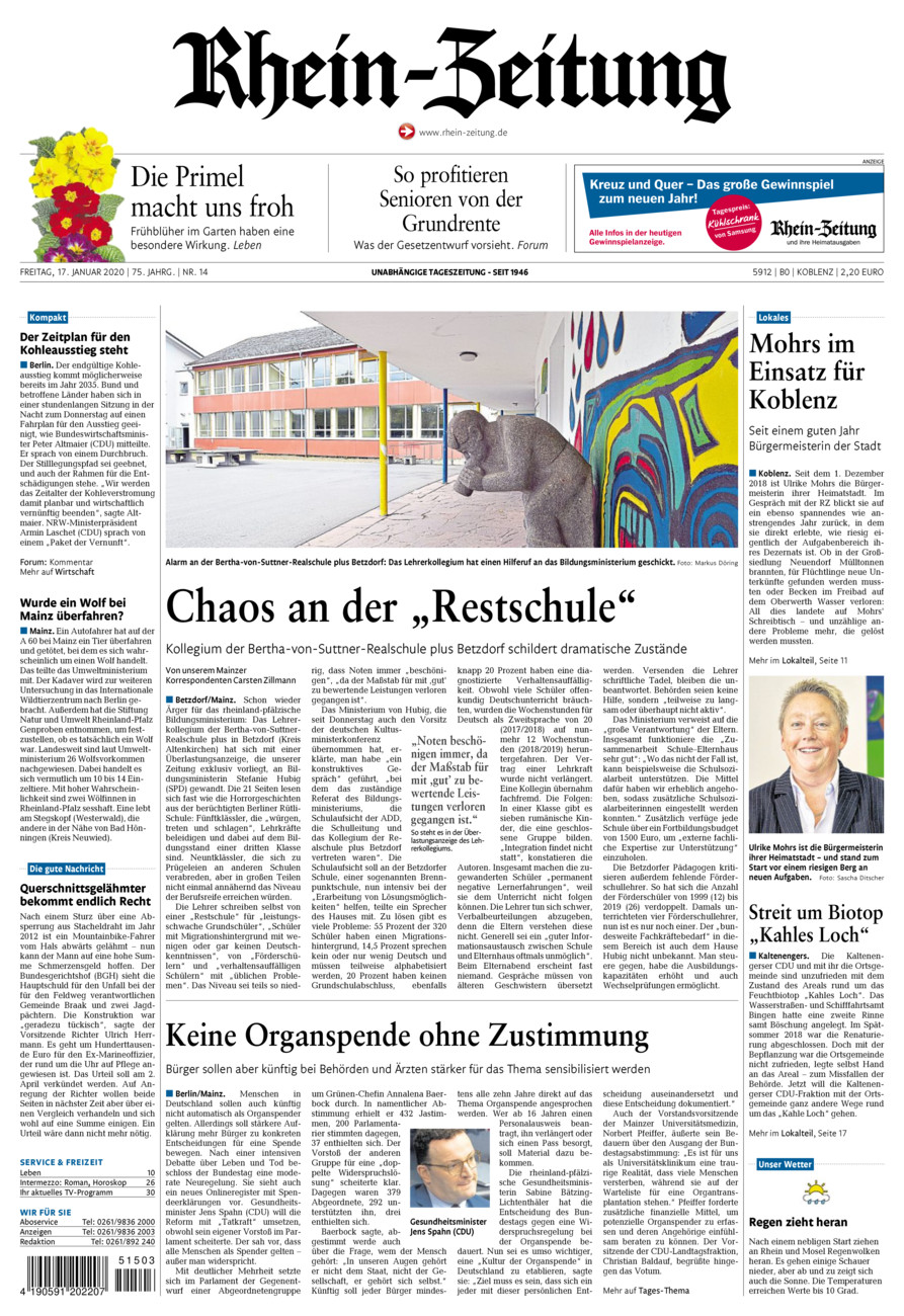 Rhein-Zeitung Koblenz & Region vom Freitag, 17.01.2020