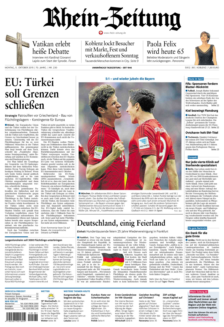 Rhein-Zeitung Koblenz & Region vom Montag, 05.10.2015