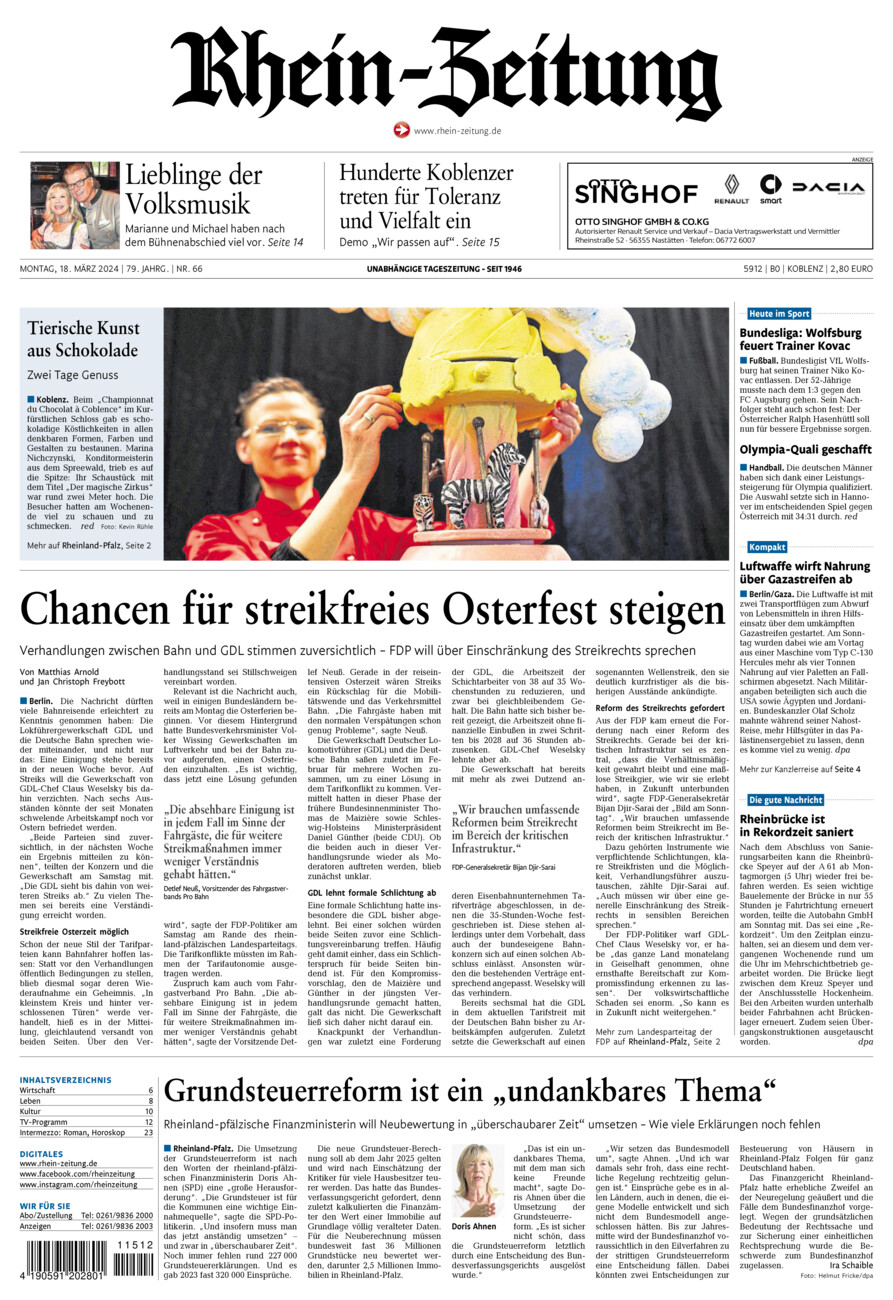 Rhein-Zeitung Koblenz & Region vom Montag, 18.03.2024