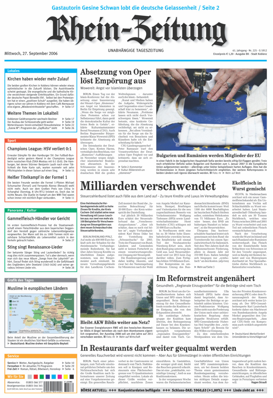 Rhein-Zeitung Koblenz & Region vom Mittwoch, 27.09.2006