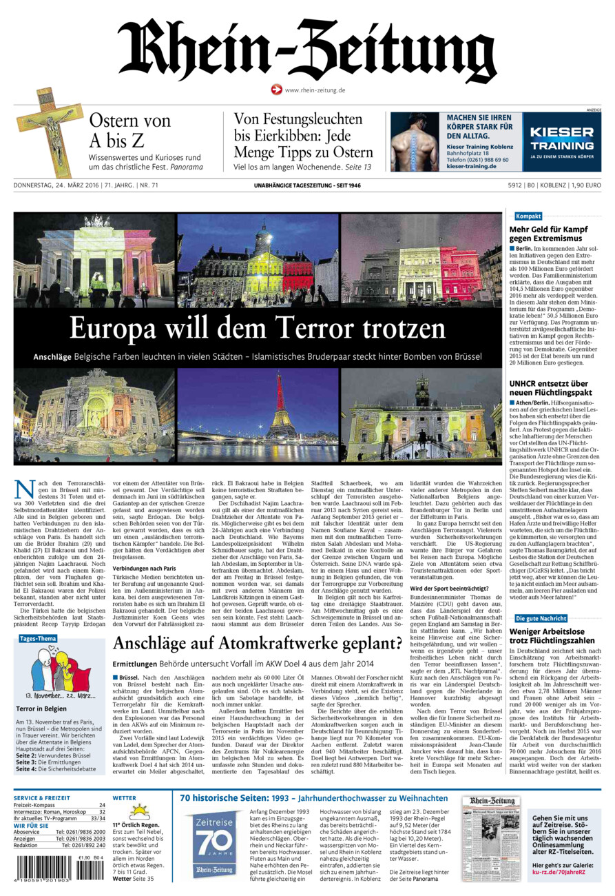 Rhein-Zeitung Koblenz & Region vom Donnerstag, 24.03.2016
