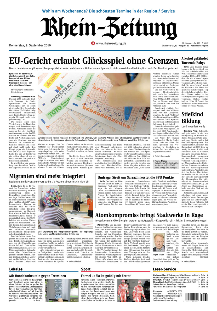 Rhein-Zeitung Koblenz & Region vom Donnerstag, 09.09.2010