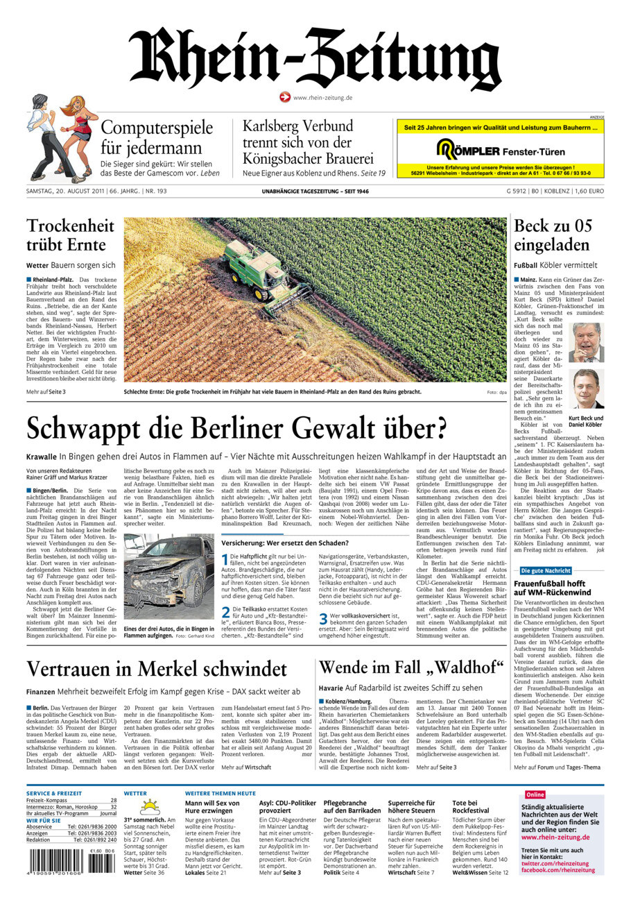 Rhein-Zeitung Koblenz & Region vom Samstag, 20.08.2011