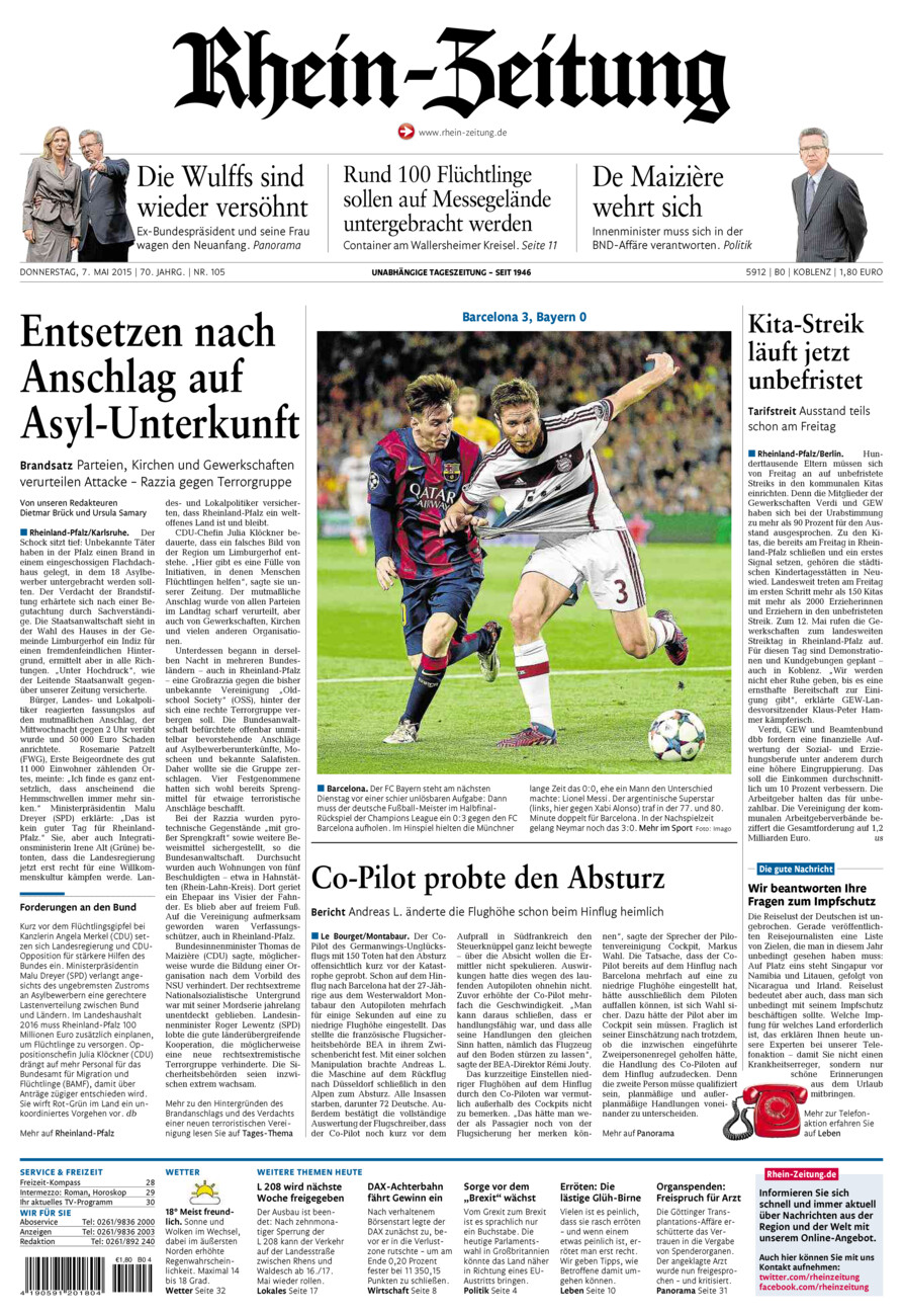 Rhein-Zeitung Koblenz & Region vom Donnerstag, 07.05.2015
