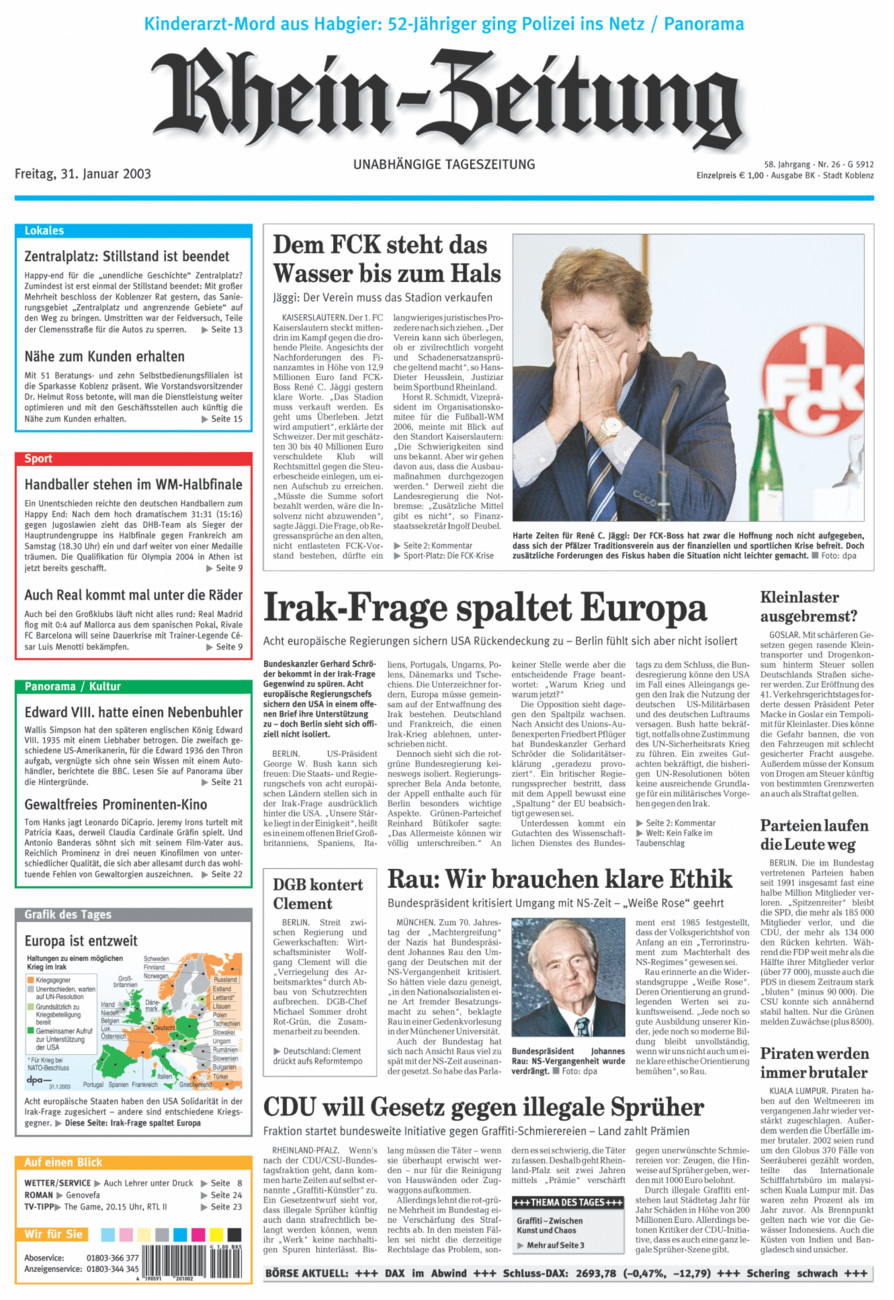 Rhein-Zeitung Koblenz & Region vom Freitag, 31.01.2003