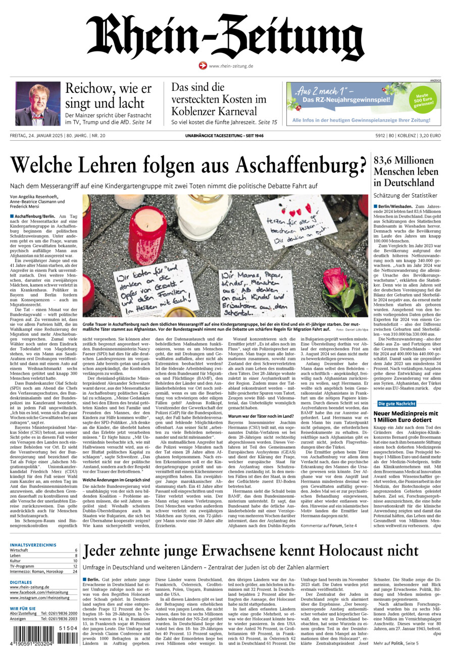 Rhein-Zeitung Koblenz & Region vom Freitag, 24.01.2025