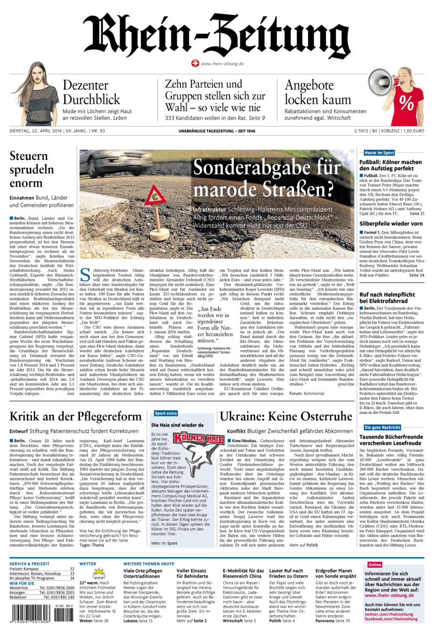 Rhein-Zeitung Koblenz & Region vom Dienstag, 22.04.2014