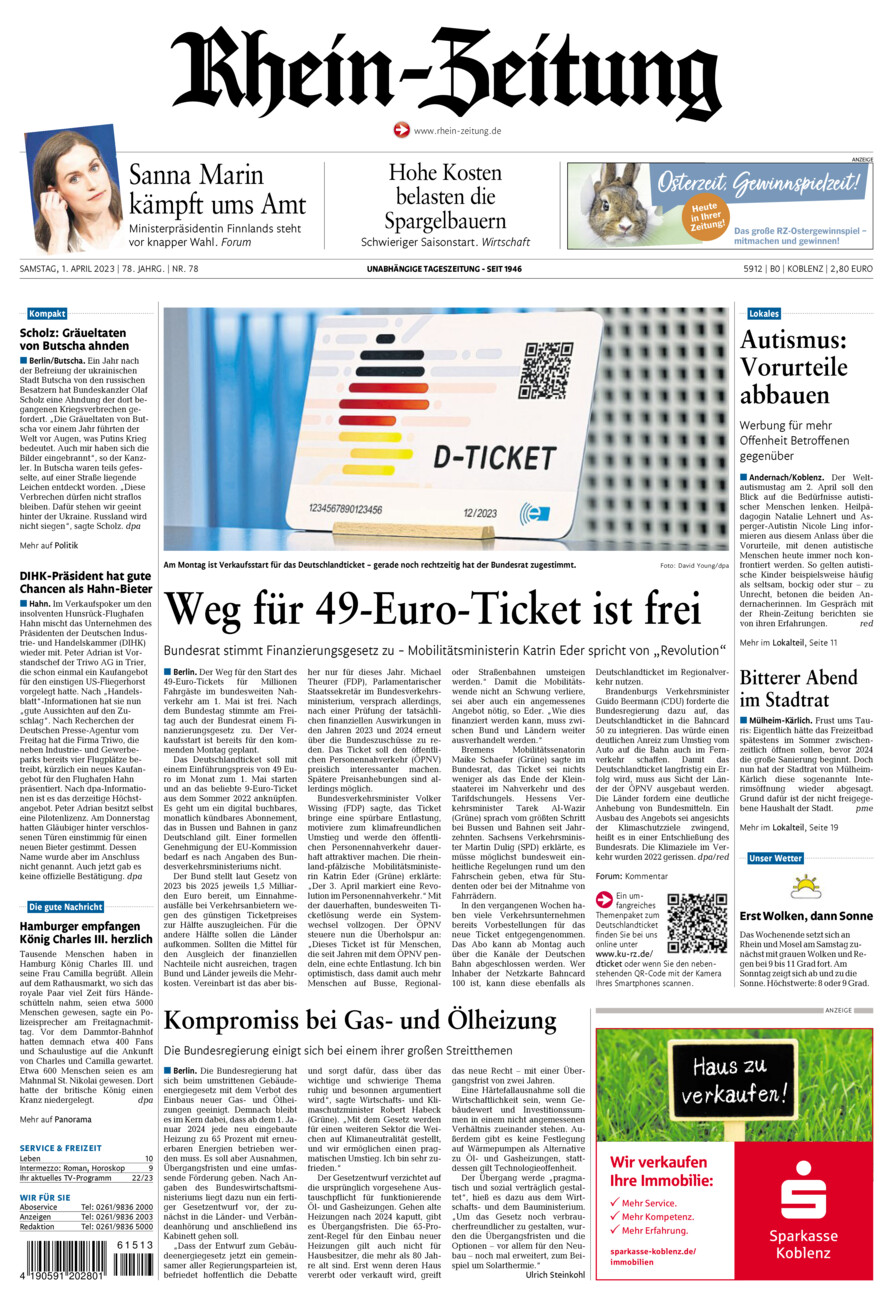 Rhein-Zeitung Koblenz & Region vom Samstag, 01.04.2023