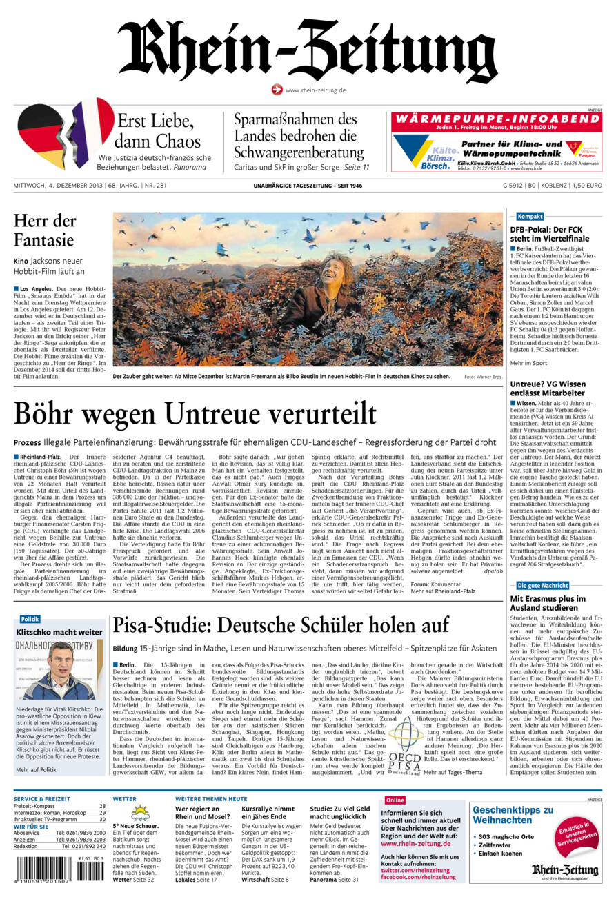Rhein-Zeitung Koblenz & Region vom Mittwoch, 04.12.2013
