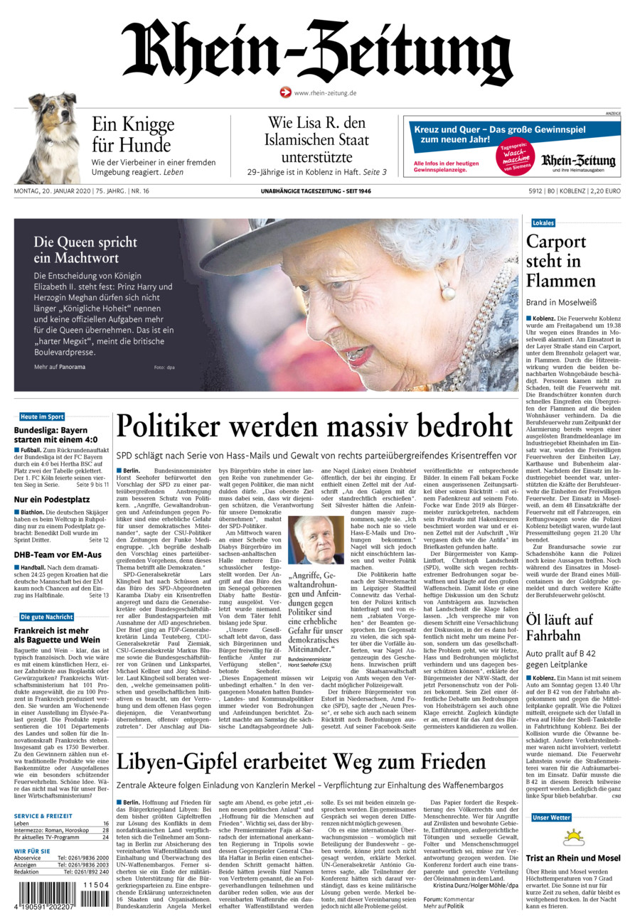 Rhein-Zeitung Koblenz & Region vom Montag, 20.01.2020