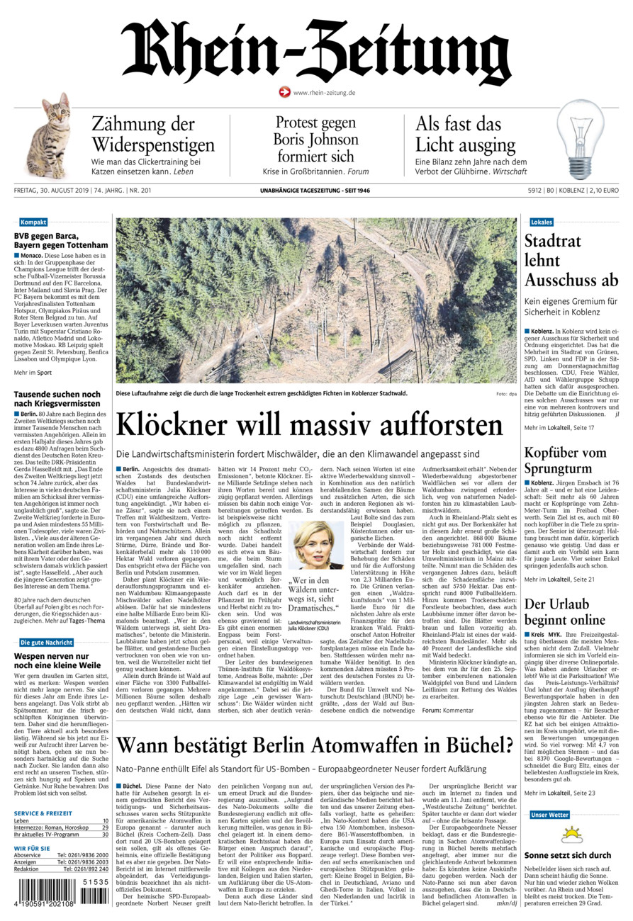 Rhein-Zeitung Koblenz & Region vom Freitag, 30.08.2019