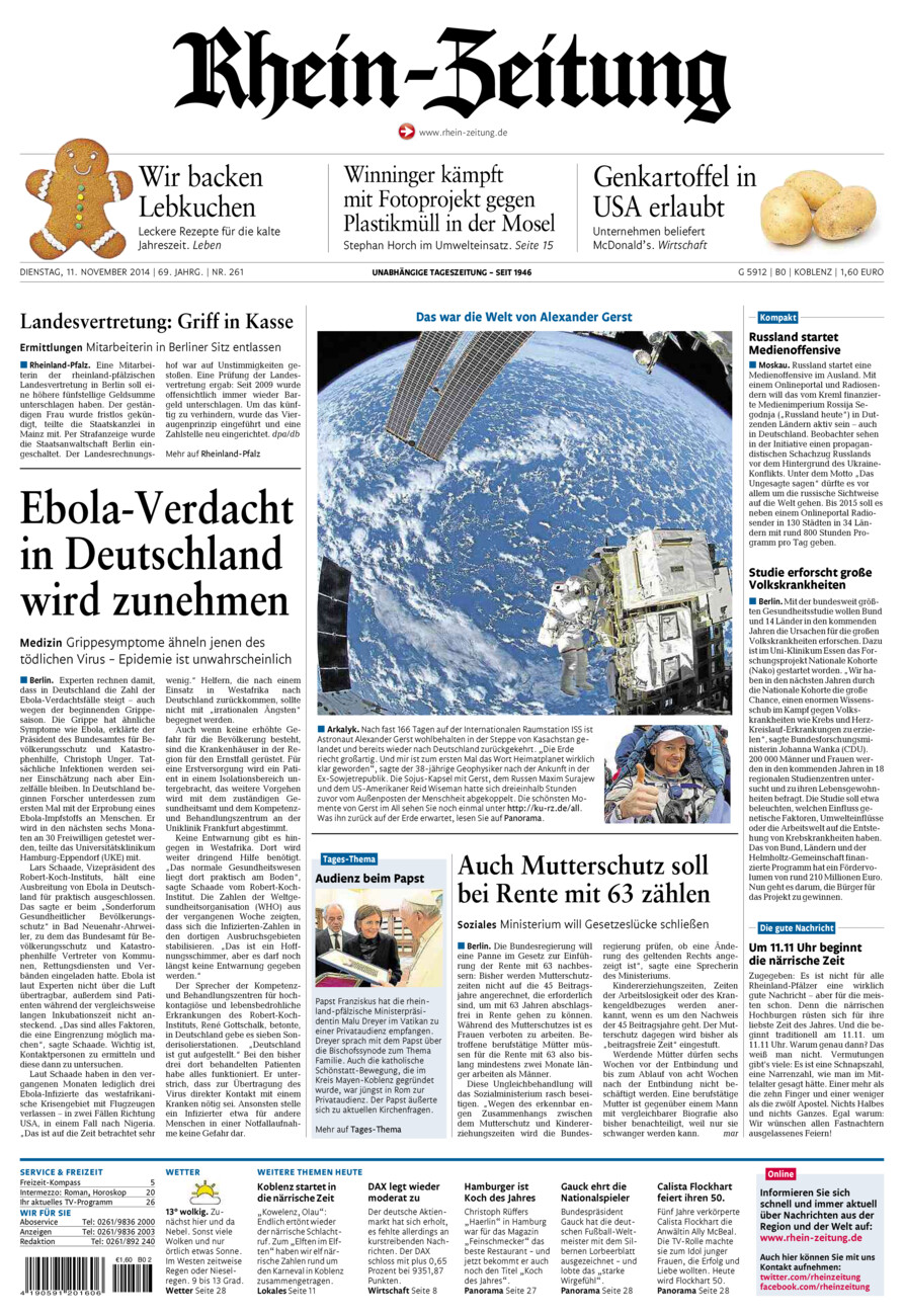 Rhein-Zeitung Koblenz & Region vom Dienstag, 11.11.2014