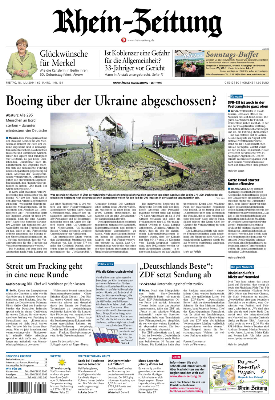 Rhein-Zeitung Koblenz & Region vom Freitag, 18.07.2014