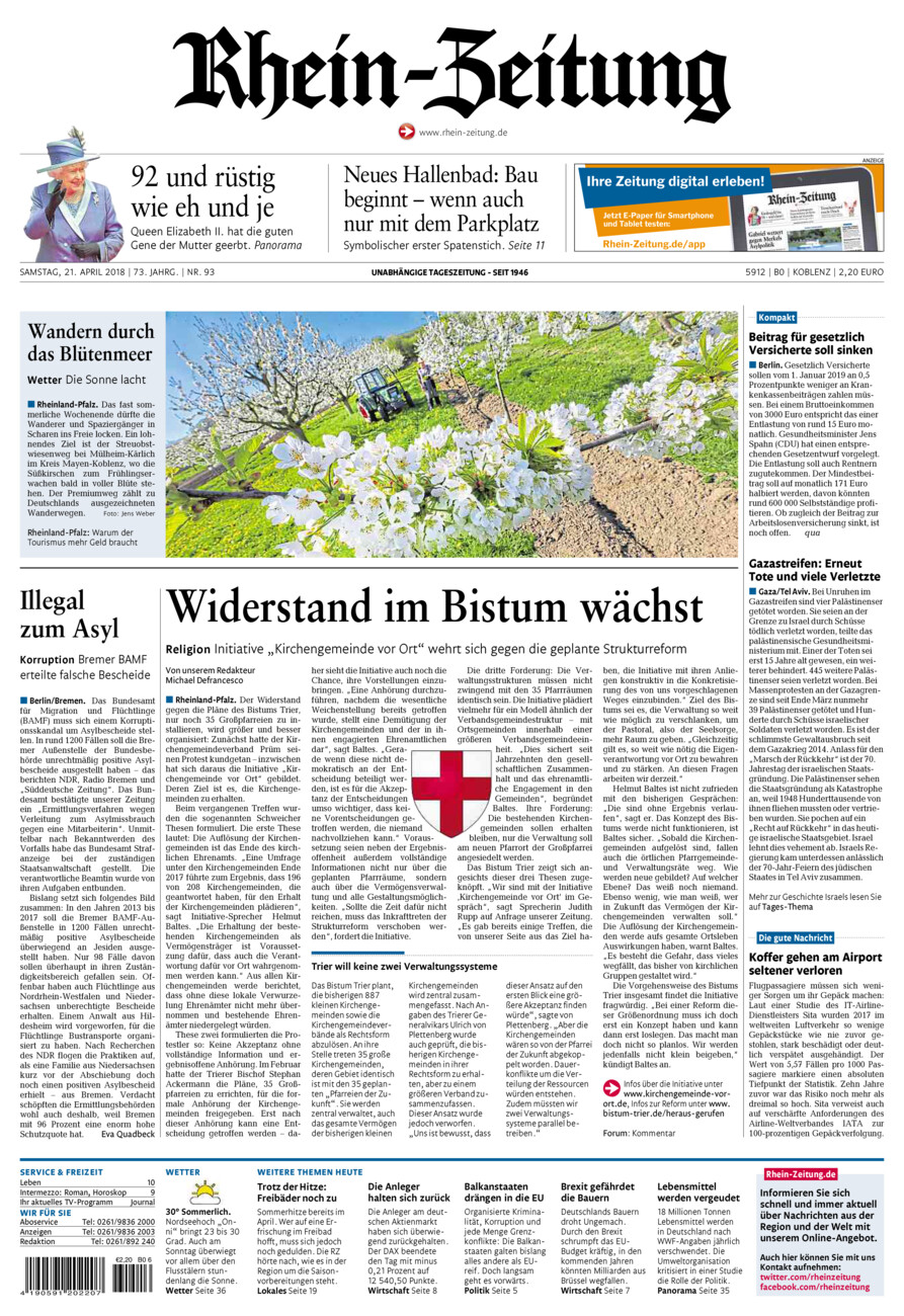 Rhein-Zeitung Koblenz & Region vom Samstag, 21.04.2018