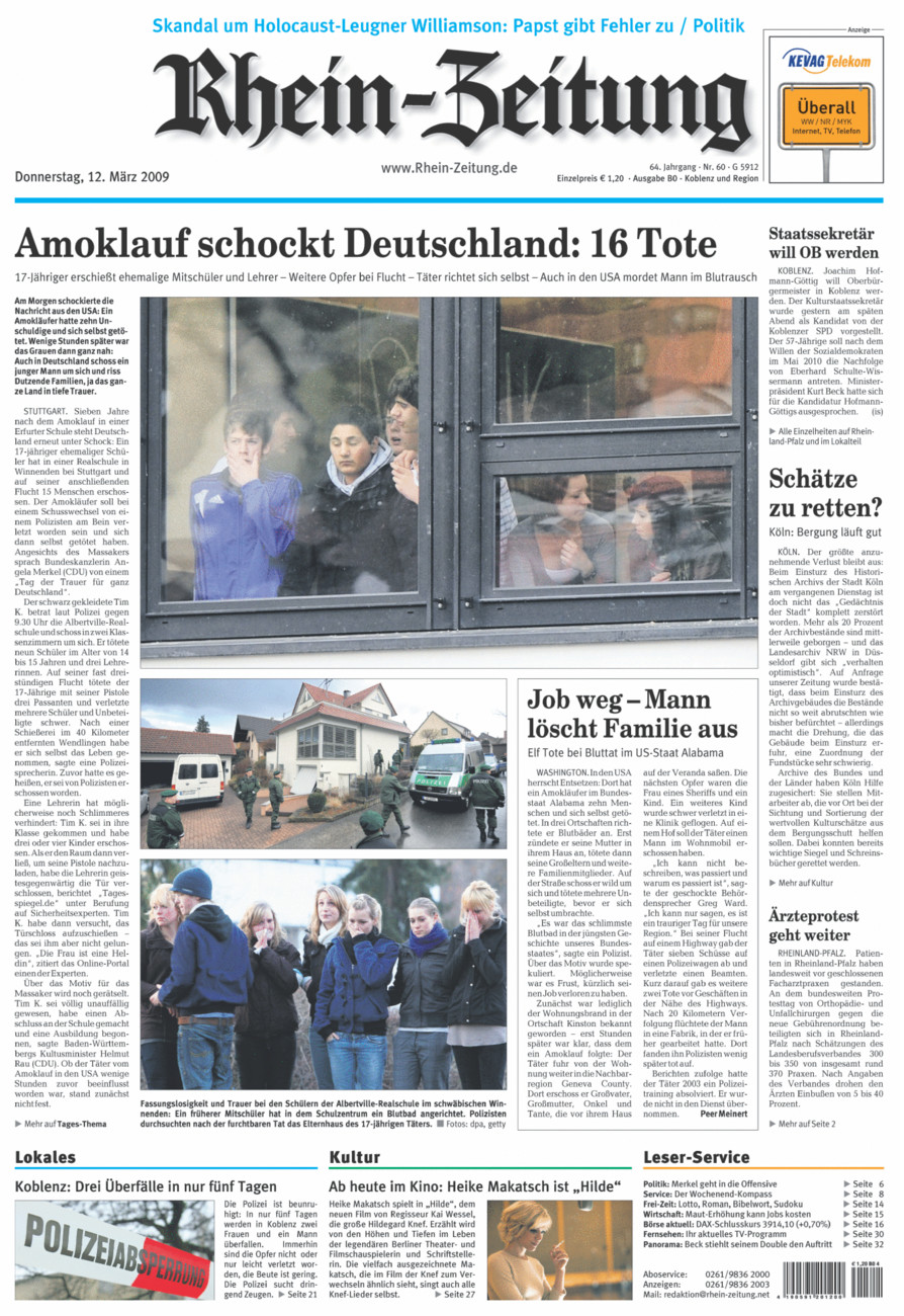 Rhein-Zeitung Koblenz & Region vom Donnerstag, 12.03.2009