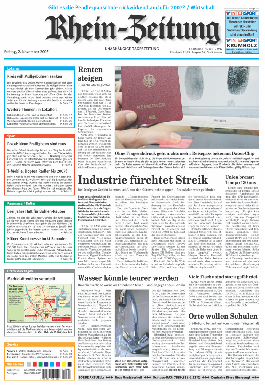 Rhein-Zeitung Koblenz & Region vom Freitag, 02.11.2007