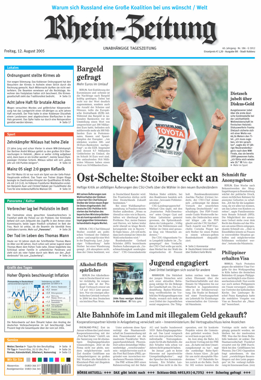 Rhein-Zeitung Koblenz & Region vom Freitag, 12.08.2005