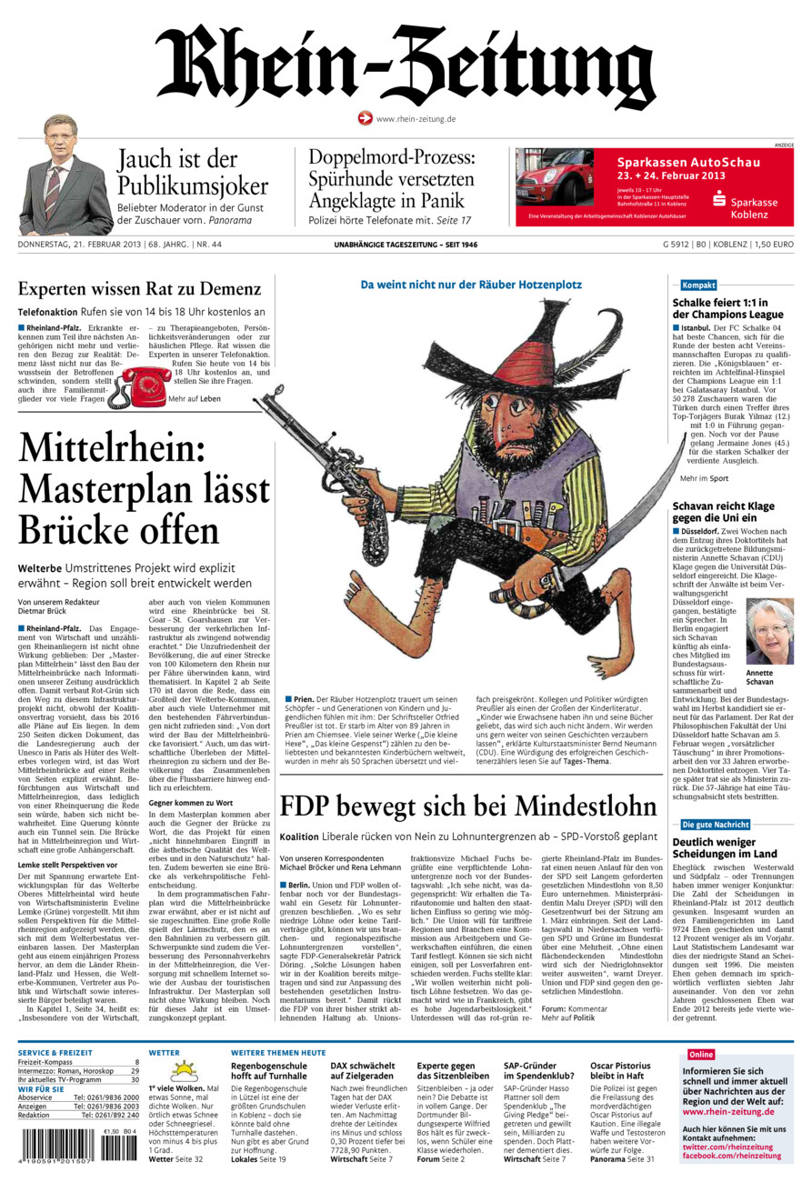 Rhein-Zeitung Koblenz & Region vom Donnerstag, 21.02.2013