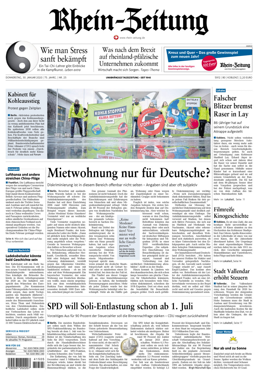 Rhein-Zeitung Koblenz & Region vom Donnerstag, 30.01.2020