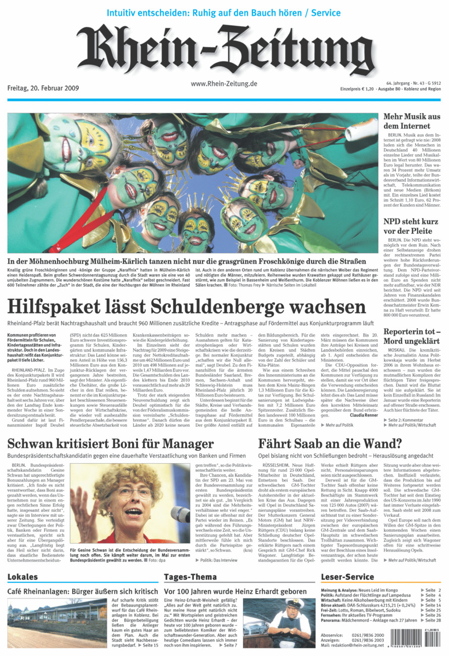 Rhein-Zeitung Koblenz & Region vom Freitag, 20.02.2009