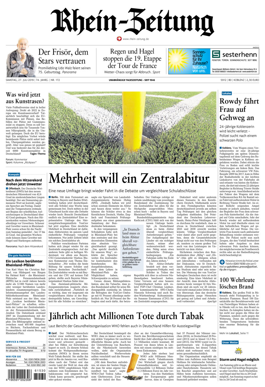 Rhein-Zeitung Koblenz & Region vom Samstag, 27.07.2019