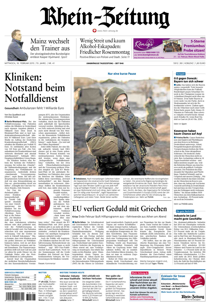 Rhein-Zeitung Koblenz & Region vom Mittwoch, 18.02.2015