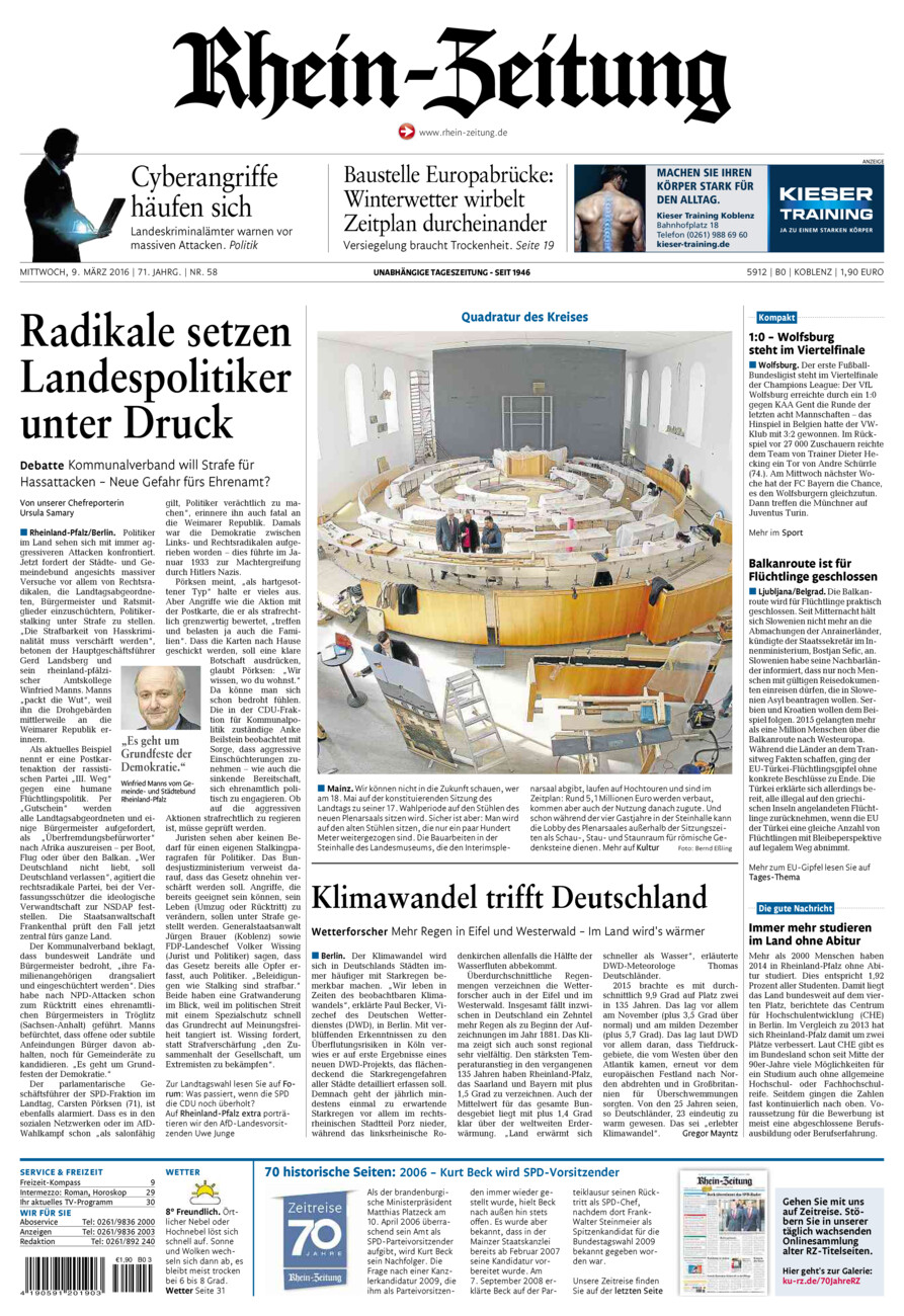 Rhein-Zeitung Koblenz & Region vom Mittwoch, 09.03.2016